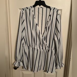 Black and White Striped Shirt with Belt, XXL